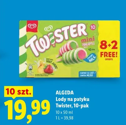 Lody na patyku Twister Mini Pineapple Algida 10-pak promocja w Lidl