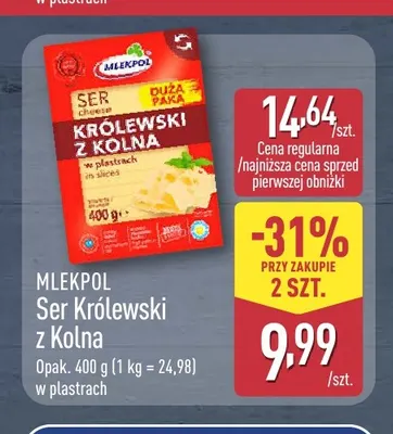 Ser Królewski z Kolna w plastrach Mlekpol promocja w Aldi