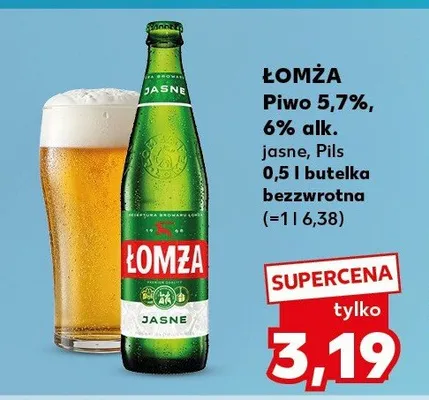 Piwo Łomża jasne, Pils 5,7%, 6% alk. bezwrotna promocja w Kaufland