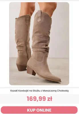 Kozaki kowbojki na stożku z marszczoną cholewką Renee promocja w Renee