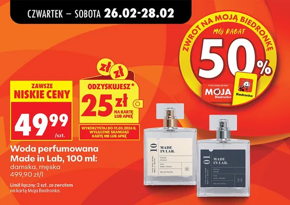 Woda perfumowana Made in Lab damska, męska promocja w Biedronka