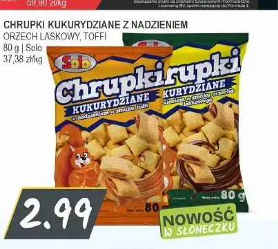 Chrupki kukurydziane z nadzieniem o smaku toffi Solo promocja w Słoneczko
