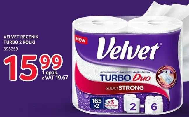 Ręcznik papierowy VELVET TURBO 2 rolki promocja w Selgros