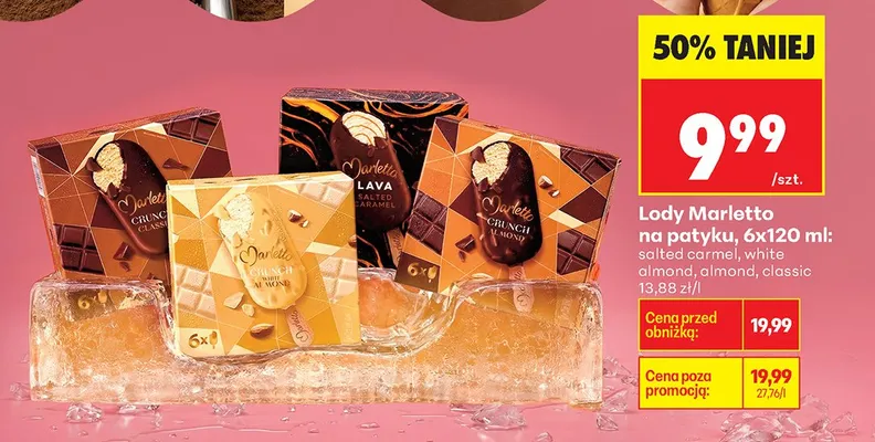 Lody Marletto na patyku salted caramel promocja w Biedronka
