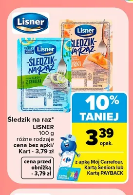 Śledzik na raz w oleju z cebulką Lisner promocja w Carrefour