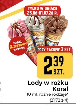 Lody w rożku Koral promocja w Społem Częstochowa