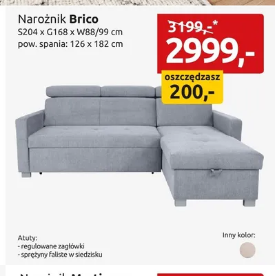 Narożnik Brico S204xG168xW88/99cm pow. spania: 126x182cm promocja w Black Red White
