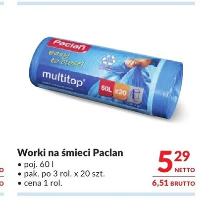 Worki na śmieci Paclan Multitop 60 l promocja w Makro