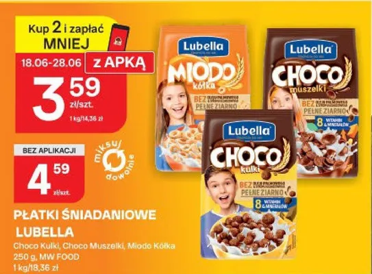 Płatki śniadaniowe Miodo Kółka Lubella promocja w Chorten