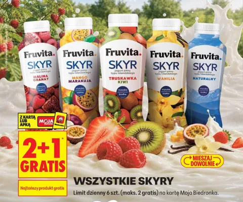 Jogurt pitny typu islandzkiego Skyr Malina Granat Fruvita promocja w Biedronka