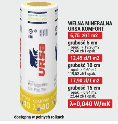 Wełna mineralna Ursa Komfort grubość 5cm promocja w Merkury Market