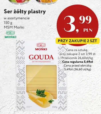 Ser żółty plastry Gouda Mońki promocja w Market Point