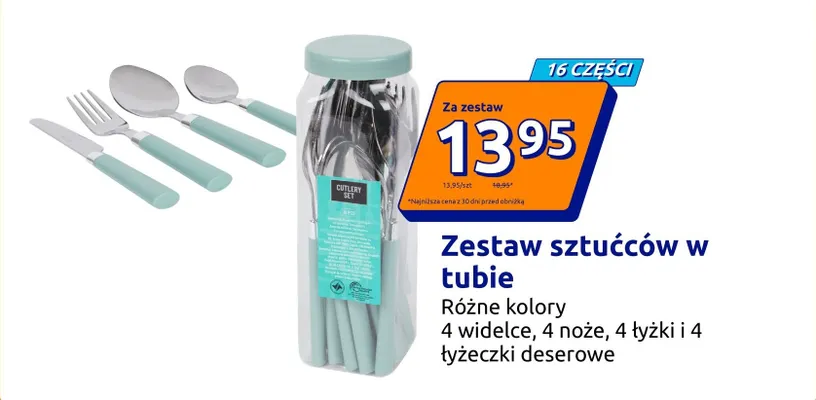 Zestaw sztućców w tubie 16 części promocja w Action