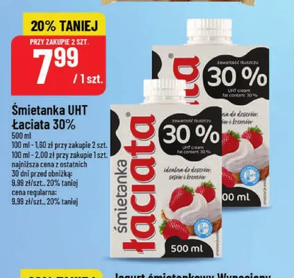 Śmietanka UHT Łaciata 30% promocja w POLOmarket