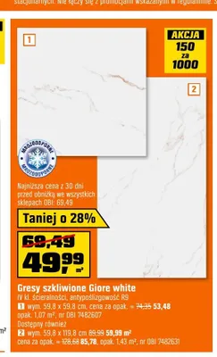 Gres szkliwiony Giore White 59,8x59,8 cm promocja w OBI