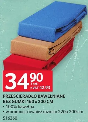 Prześcieradło bawełniane bez gumki 160 x 200 cm promocja w Selgros