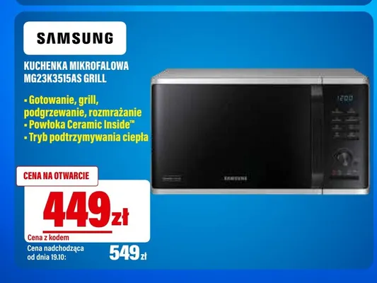 Kuchenka mikrofalowa MG23K3515AS grill Samsung promocja w RTV EURO AGD