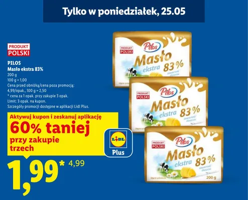 Masło ekstra 83% Pilos promocja w Lidl