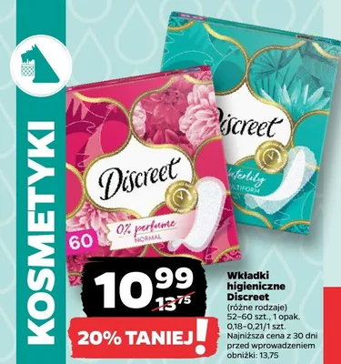 Wkładki higieniczne różne rodzaje promocja w Netto