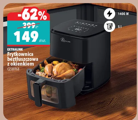 Frytkownica beztłuszczowa Extralink z okienkiem czarna 1400W 5l promocja w Biedronka Home