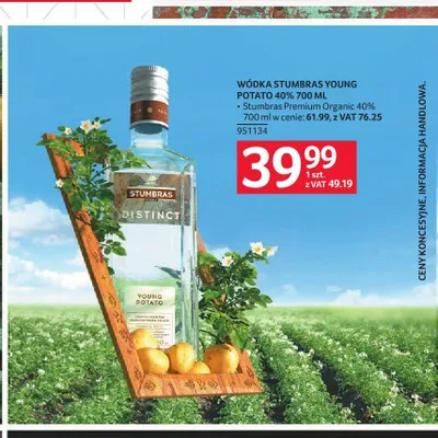 Wódka STUMBRAS Premium Organic 40% promocja w Selgros