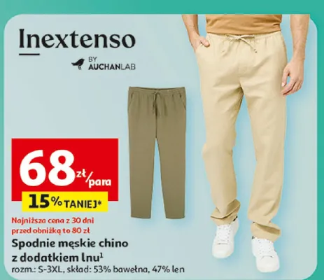 Spodnie męskie chino z dodatkiem lnu promocja w Auchan