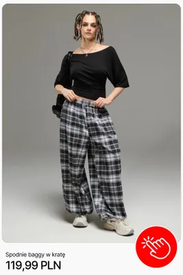 Spodnie baggy w kratę Cropp promocja w Cropp