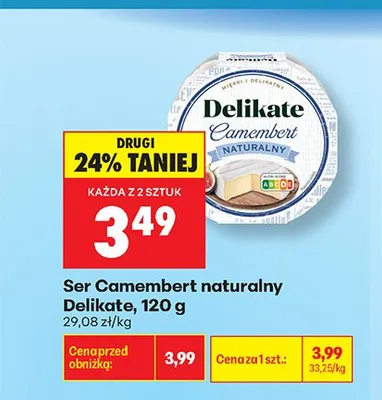 Ser Camembert naturalny Delikate promocja w Biedronka