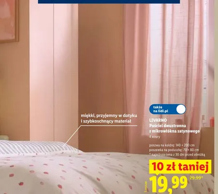 Pościel dwustronna z mikrowłókna satynowego LIVARNO 140x200 cm promocja w Lidl