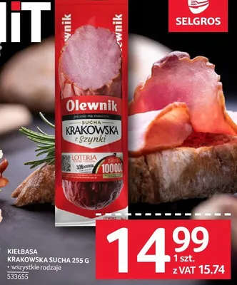 Kiełbasa krakowska sucha 255 g promocja w Selgros