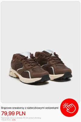 Brązowe sneakersy z siateczkowymi wstawkami Cropp promocja w Cropp