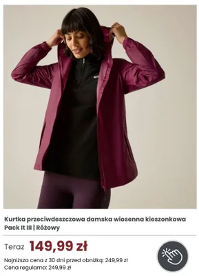 Kurtka przeciwdeszczowa damska wiosenna kieszonkowa Regatta Pack It III Różowy promocja w Regatta