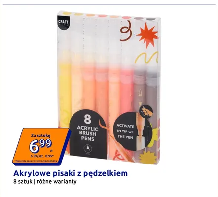 Akrylowe pisaki z pędzelkiem Craft World promocja w Action