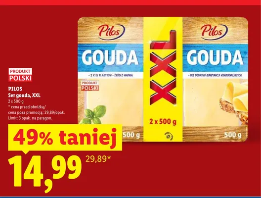 Ser gouda XXL Pilos 2-pak 500g promocja w Lidl