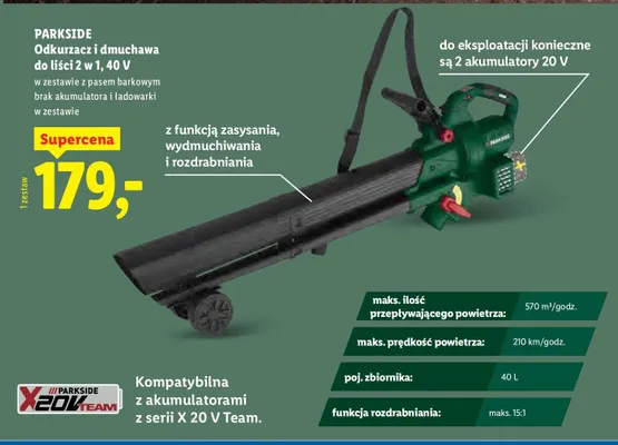 Odkurzacz i dmuchawa do liści 2 w 1, 40 V Parkside promocja w Lidl