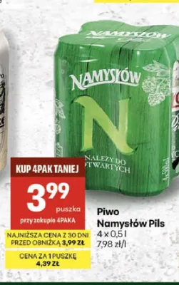 Piwo Namysłów Pils 4-pak promocja w Delikatesy Centrum