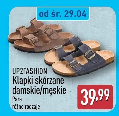 Klapki skórzane damskie UP2FASHION promocja w Aldi