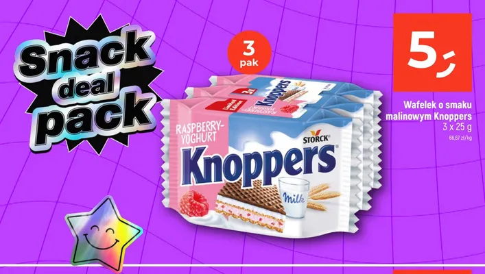 Wafelek o smaku malinowym Knoppers 3-pak promocja w Dealz