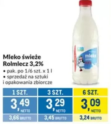Mleko świeże Rolmlecz 3,2% promocja w Makro