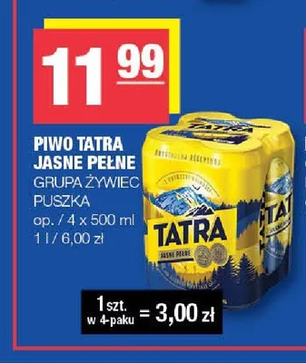 Piwo Tatra Jasne Pełne 4-pak promocja w SPAR