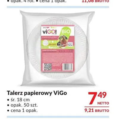 Talerz papierowy ViGo śr. 18 cm 50-pak promocja w Makro