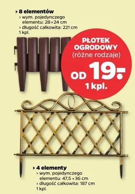 Płotek ogrodowy 4 elementy 47,5x36cm długość całkowita 187cm promocja w Netto