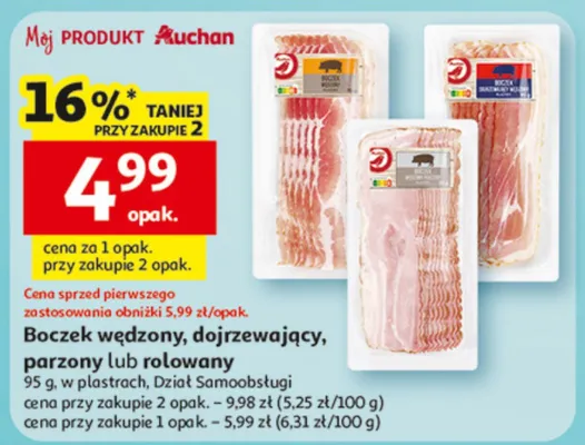 Bocek wędzony, dojrzewający, parzony lub rolowany w plastrach promocja w Auchan