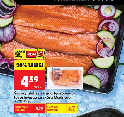 Świeży filet z pstrąga tęczowego łososiowego ze skórą Marinero promocja w Biedronka