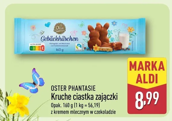 Kruche ciastka zajączki z kremem mlecznym w czekoladzie promocja w Aldi