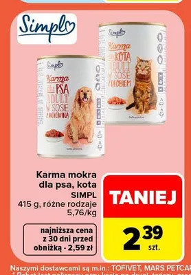 Karma mokra dla kota w sosie z drobiem Simpl promocja w Carrefour Market