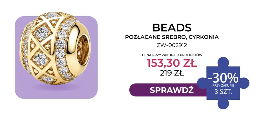 Beads pozłacane srebro cyrkonia ZW-002912 Briju promocja w Briju