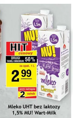 Mleko UHT bez laktozy 1,5% MU! promocja w Gram Market
