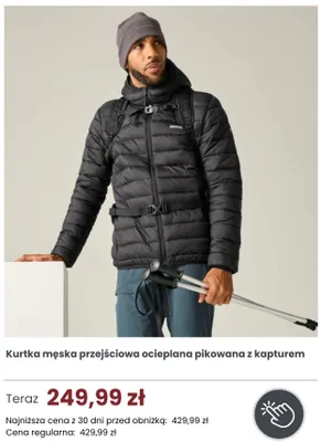 Kurtka męska przejściowa ocieplana pikowana z kapturem Regatta promocja w Regatta