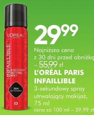 Spray L'Oréal Paris Infaillible 3-sekundowy spray utrwalający makijaż, 75 ml promocja w Makro